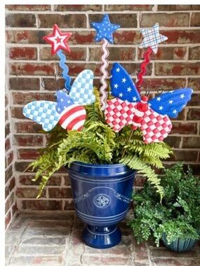 Check, Stars, and Stripes Bugs Set of 2 Garden Decor Set - Red, White, and Blue